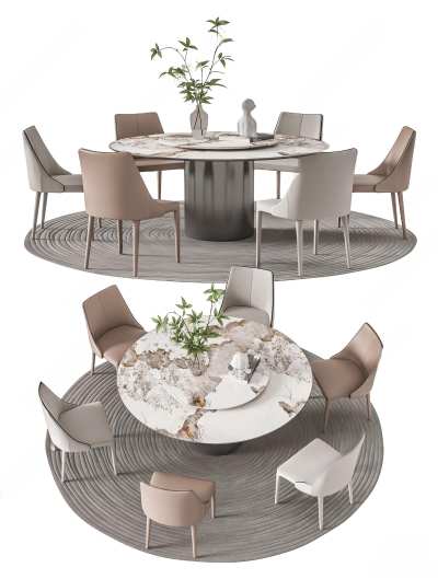 现代圆形餐桌椅组合3D模型下载